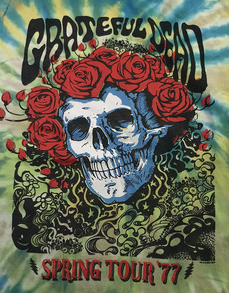 Grateful Dead Tie Dye Skull And Roses Spring Tour 77 T-Shirt Mens