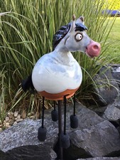 Keramik Pferd wh Gartenkugel Handarbeit Gartenstecker Beetstecker Garten Figur