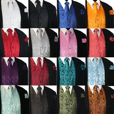 XS to 6XL Men's Paisley Dress Vest Waistcoat & Necktie Set for Suit or Tuxedo