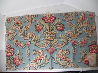 VINTAGE FRENCH FABRIC SAMPLE BLUE WITH GREAT PATTERN AND COLOR