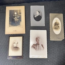 5 Antique Cabinet Card Photos Elderly Victorian Women 1880–1900s Old Maid Lady
