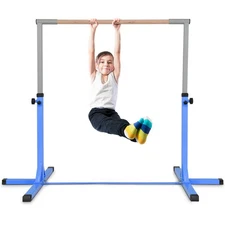 Adjustable Horizontal Training Bar Steel Gymnastics Junior Room Practice Blue