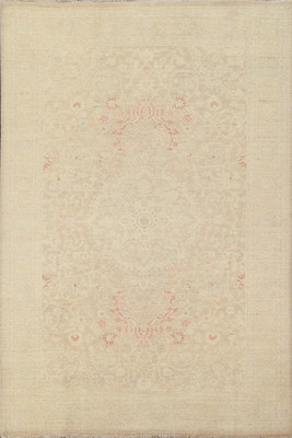 Vegetable Dye Peshawar Chobi Rug 6x8 Ft Handmade Beige Transitional Wool Carpet