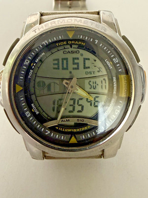Casio AQF-100 Digital Analoguhr Temperatursensor Gezeitengrafik neue Batterie 