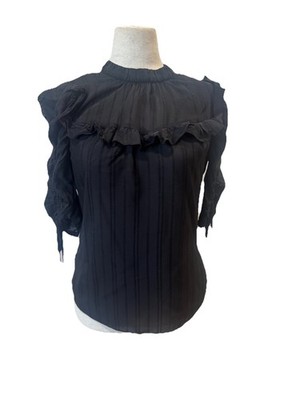 Veronica Beard Black Ruffle Sheer Stripe Blouse Top Womens S M Romantic