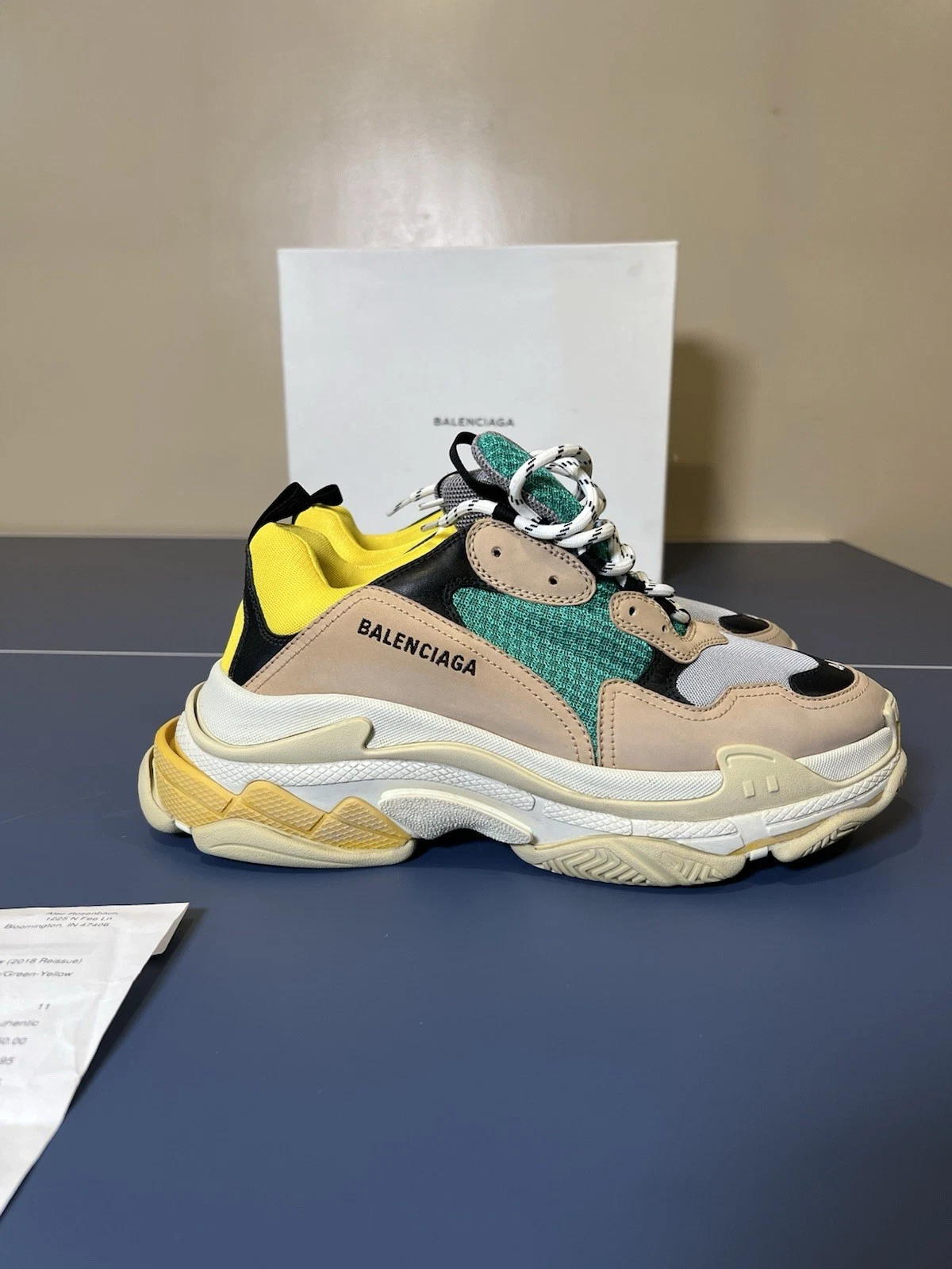 Balenciaga — Balenciaga Triple S Men’s Low Top Lace-Up Colorblock Sneakers Beige/Green/Yellow