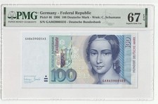 100 Mark Banknote Germany P-46  SERIES GA  1996 PMG 67 RARE