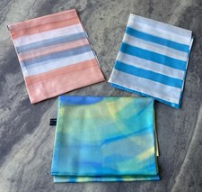 3 VTG 100 Silk Head-Neck Scarves Rectangle-Abstract-Stripe Print-Made in France