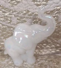 White Elephant FENTON Art Glass Opalescent Figurine Trunk Up Signed Glows Pink