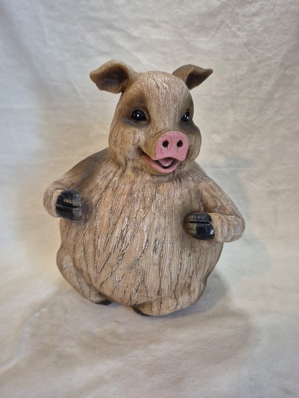 Whimsical Plump Smiling Pig Figurine 8.5 Inches Tall 