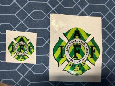 TWO IAFF Career Union Firefighter Decal 3M  1-2  1-4  GREEN EMS REFLECTIVE