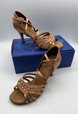 New Women s Latin Rhythm Dance Shoes BD Dance Tan Satin 3 Heel US Size 9
