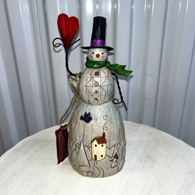 2017 Jim Shore Folklore Snowman With Heart 10'' Enesco 4058768 Green Scarf 