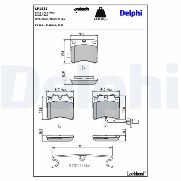 Delphi Bremsbelagsatz Scheibenbremse LP1535 FüR Transporter VW 70B T4 70A 70H-image