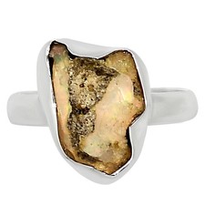 Natural Ethiopian Opal Rough 925 Sterling Silver Ring s.8 Jewelry R-1001