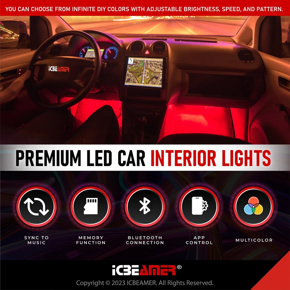 Bluetooth RGB LED Interior Car Lights - USB Plug & Play for Easy Use and Setup - Image 3 of 4