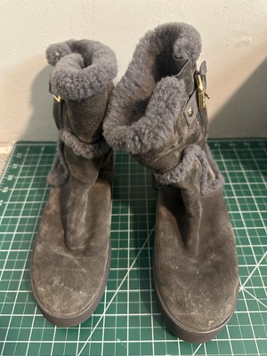 Louis Vuitton Sheepskin Boots Gray Leather With Belt Size 37 US 6 Women