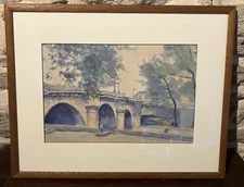 Post-Impressionist Watercolor C.1890-1910: Pont Neuf In Paris Île De La Cité