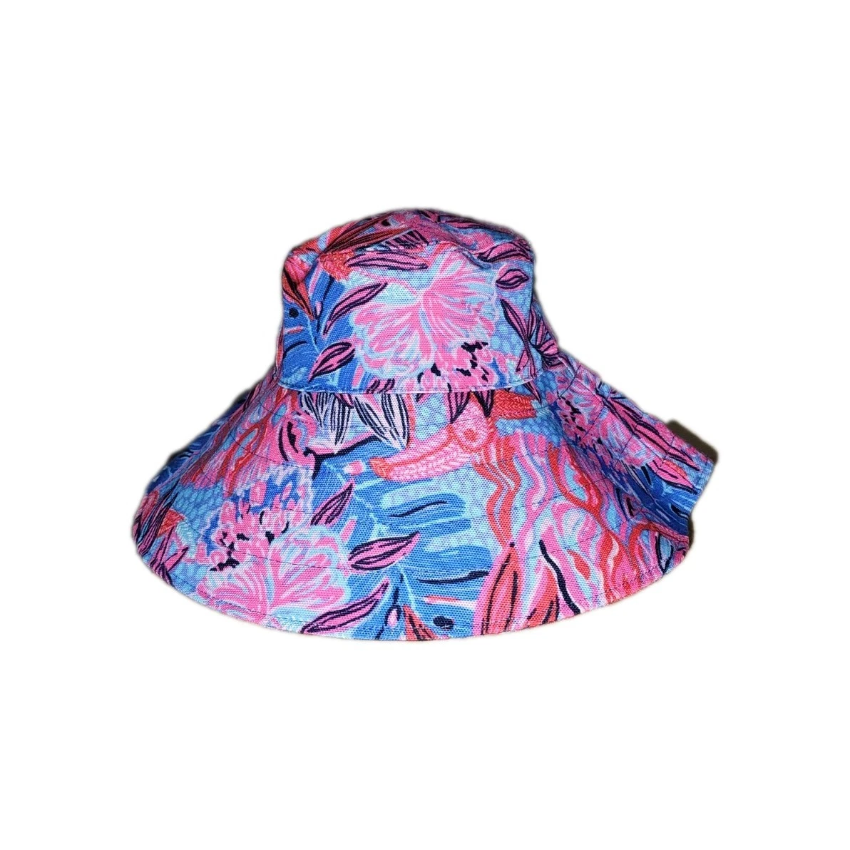 LILLY PULITZER Sun Hat Ruby Red Wild Times Print Blue Pink Floral Print