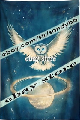 Astral ring-owl tapestry celestial sentinel in starlight 39X59 in