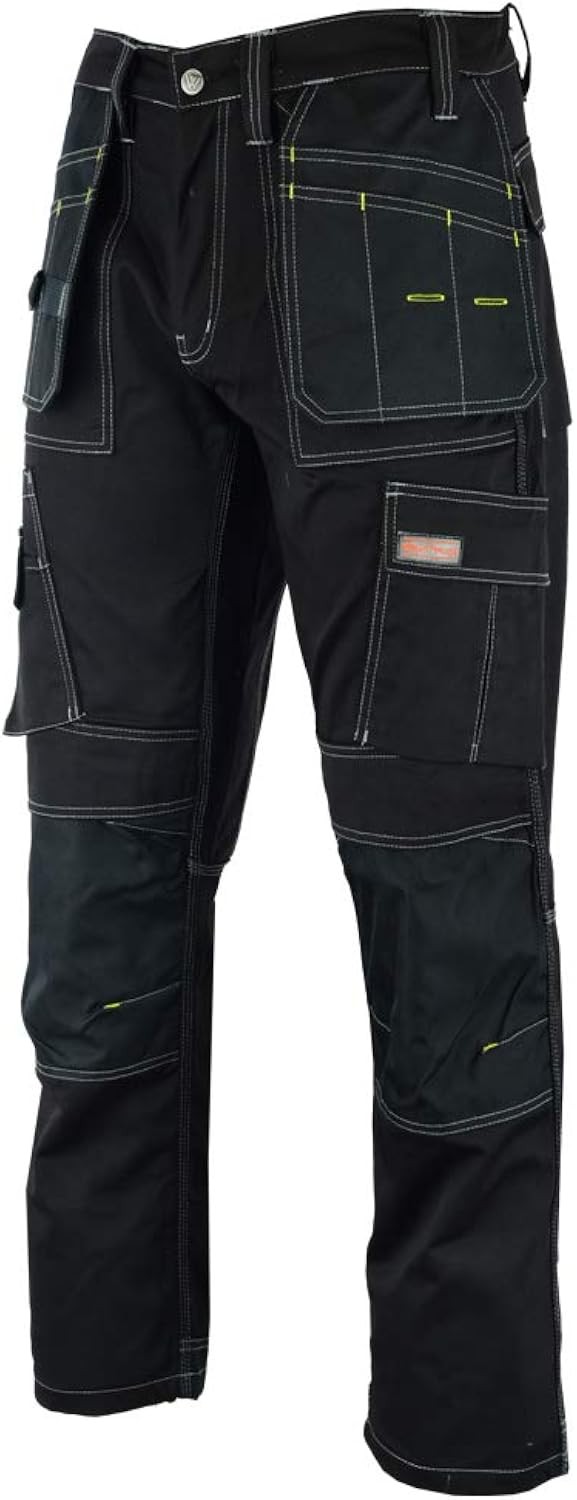 Men's Safety Cargo Work Trousers Black Heavy Duty Combat Pants Knee Pad - Image 2
