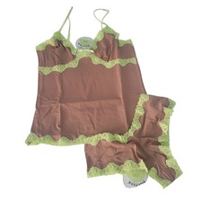 VTG Coquette Y2K Honey Dew Camisole lingerie twin Set Fairy SM Pistachio Bwn