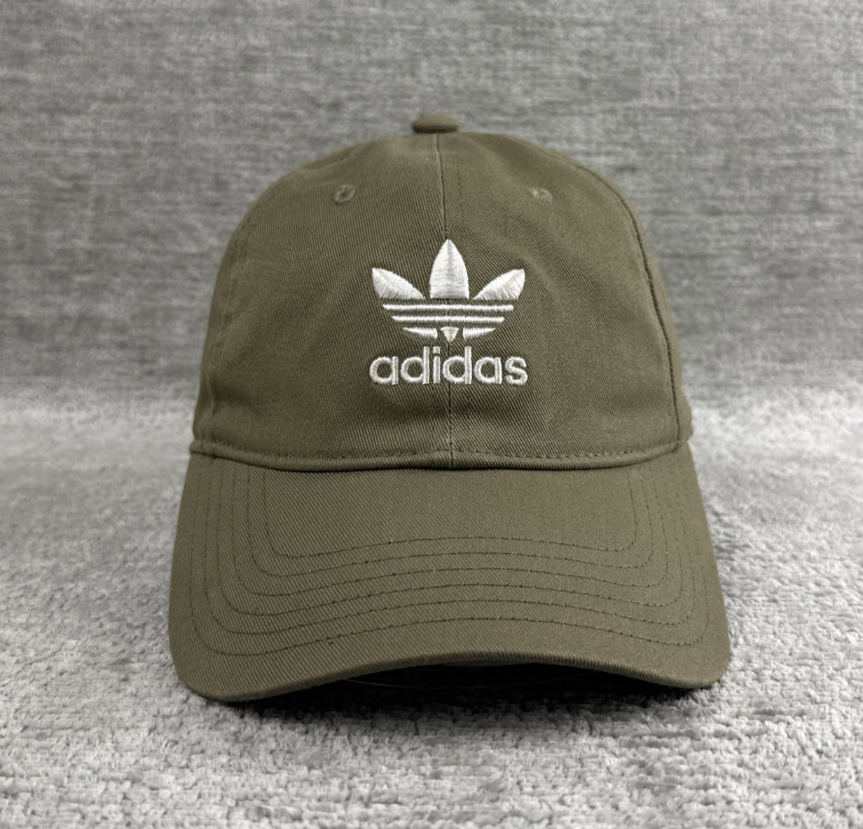 adidas Originals Relaxed Trefoil Strapback Dad Hat Cap Beige Khaki Green