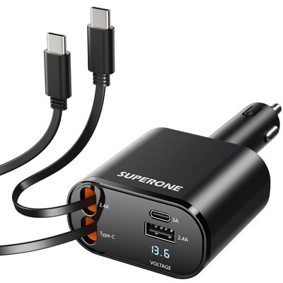 Retractable Car Charger for iPhone with Dual Type C Cables, 4 in 1 USB C Car ...