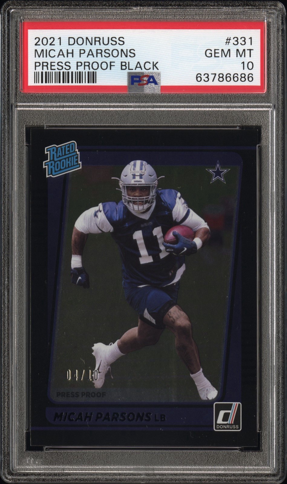 Micah Parsons Panini Donruss #331 Press Proof Black