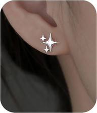Star Stud Earrings Gold Plated Push Back 3 Stars
