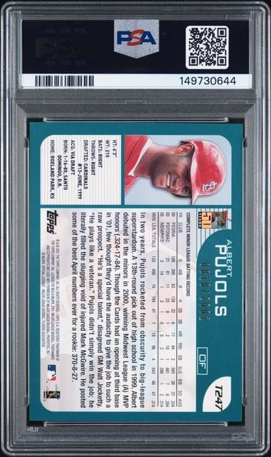 Graded 2001 Topps Traded Albert Pujols #T247 Gold Foil /2001 RC PSA 8 NM-MT view 2