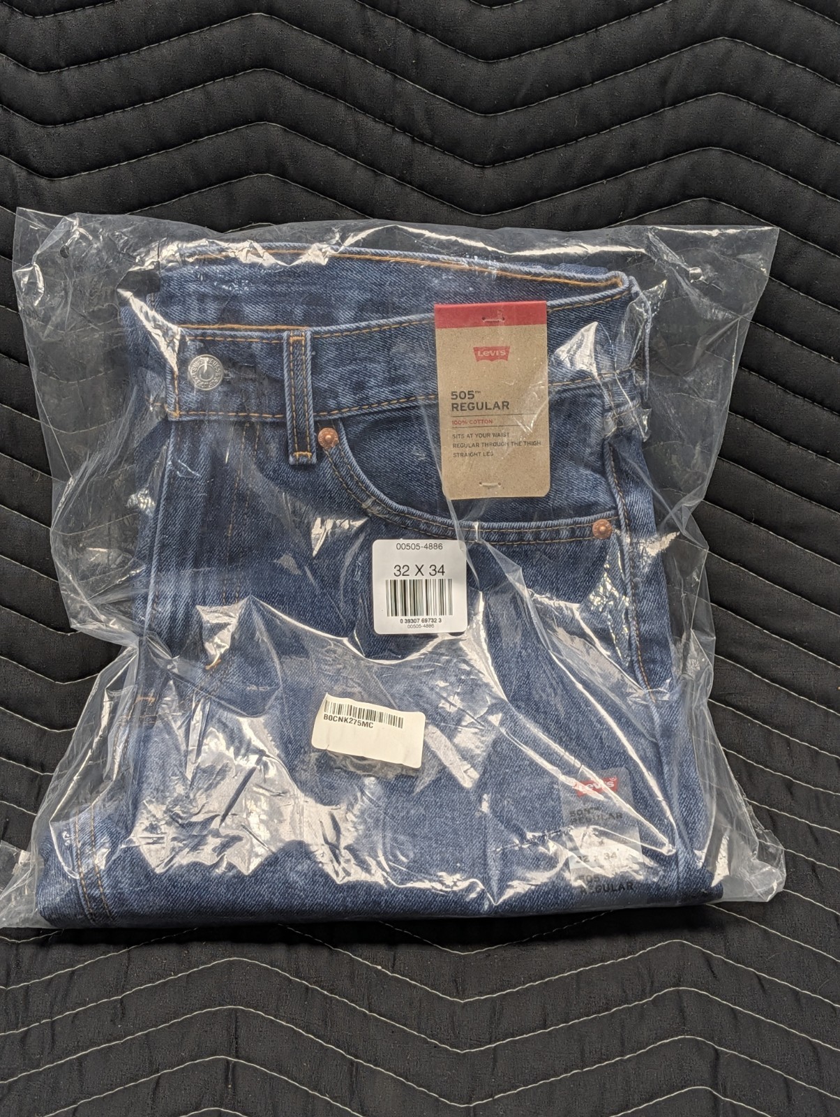 Levi's 505 Regular Fit Men's Jeans Size 32X34 Dark Wash Denim 100% Cotton NWT thumbnail 2