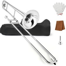 B Flat Tenor Trombone with Mouthpiece, Brass Slide Bb Trombones for Beginners,