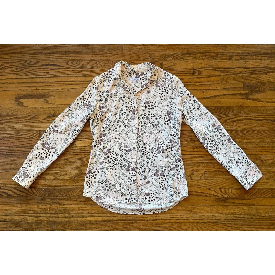 EQUIPMENT Camisa Top Mujer Blanca Floral Con Botones Seda Para Mujer Talla XS Foto 3 de 4
