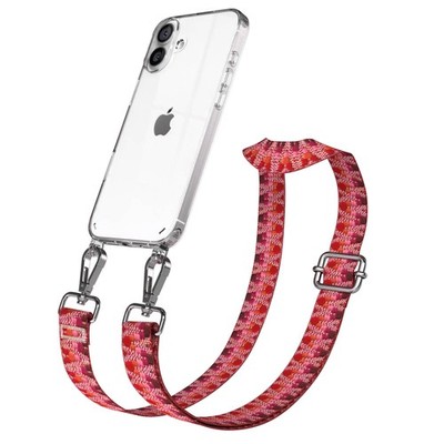 Silikon Hülle mit Band für Apple iPhone 16 Plus Kette Berre / Rosa  Mix - Silber