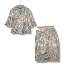 Lafayette 148 Metallic Floral Jacquard Skirt Suit Set Blazer Pencil Skirt 16/18