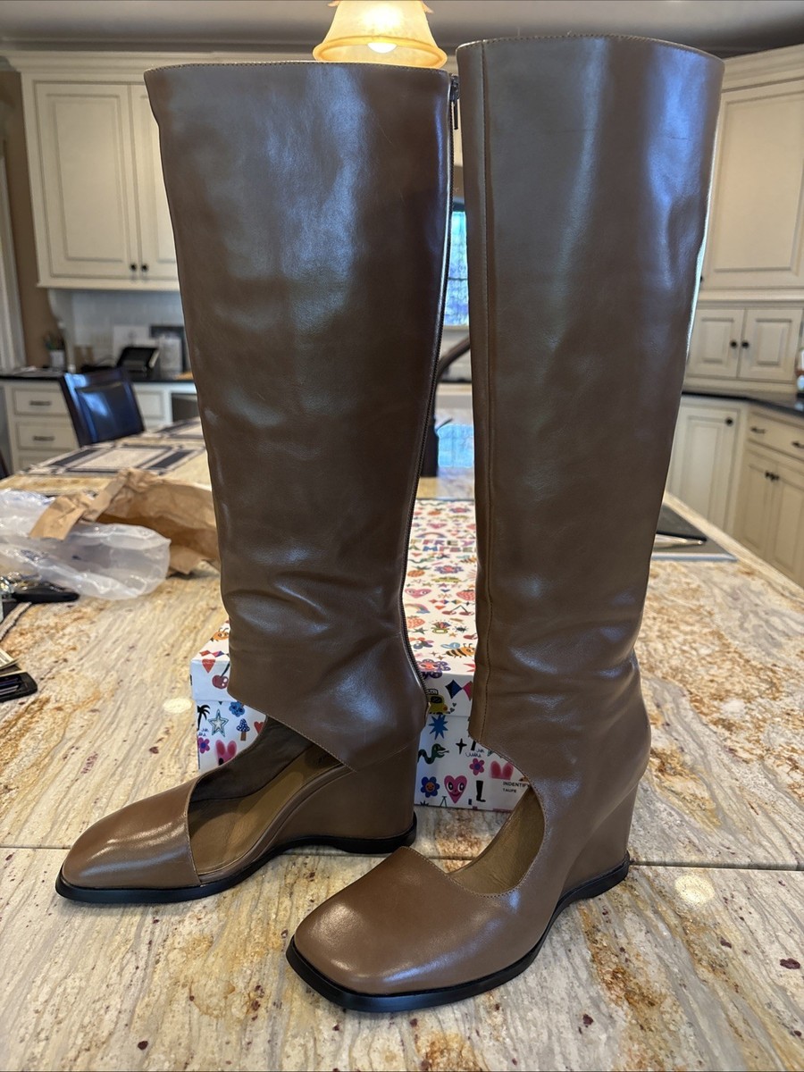 camper / ペンキ柄/ブーツ/37/GRN/レザー// Jeffrey Campbell Brown Leather IDENTIFY Knee Open Foot Square Toe