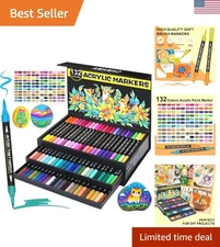 132 Colors Acrylic Paint Markers Pens Set,66 Pack Brush Acrylic Paint Markers...