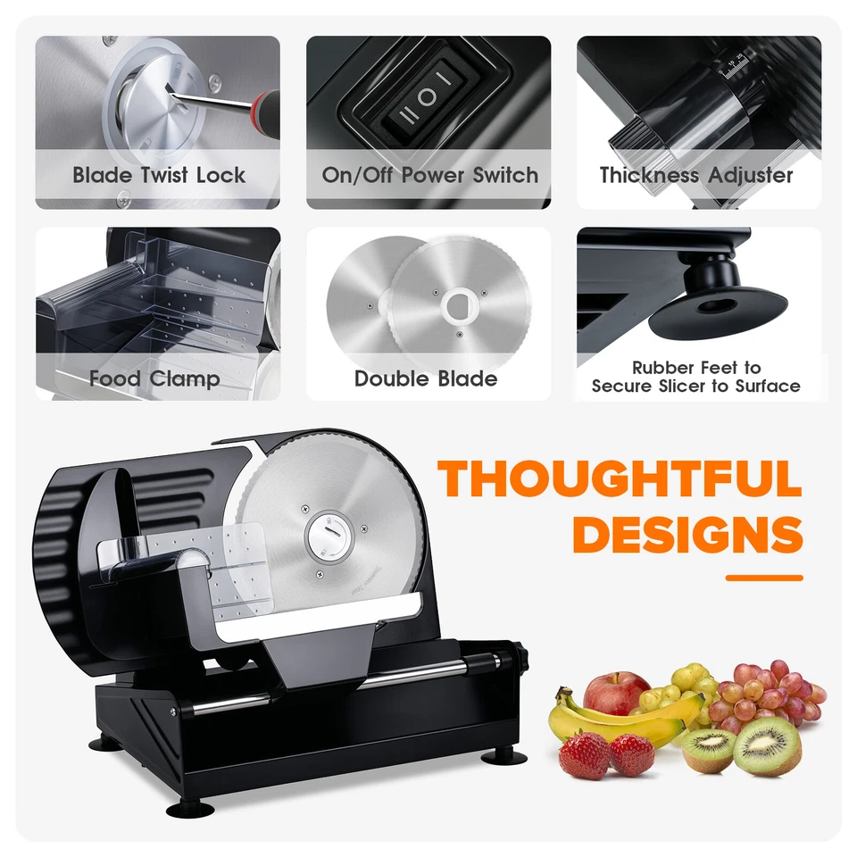 250W 7.5" Electric Food Slicer Meat Slices Deli Vegetables Fruit Bread Processor - image 2 of 4