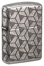 Zippo Geometric Design MultiCut Deep Carved Antique Silver Armor 49883