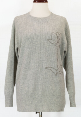 $2995 BRUNELLO CUCINELLI RIBBED CASHMERE SWEATER W/ MONILI FLOWER EMBALLISMENTS