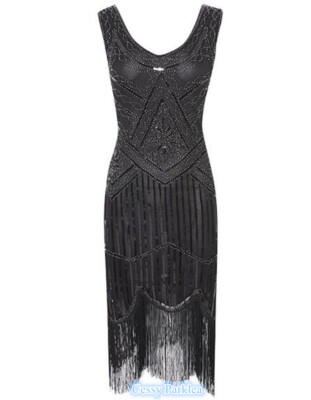 ZA2-1 Black Ladies 1920s Roaring 20s Flapper Gatsby Costume Sequins Outfit  Dress | eBay
