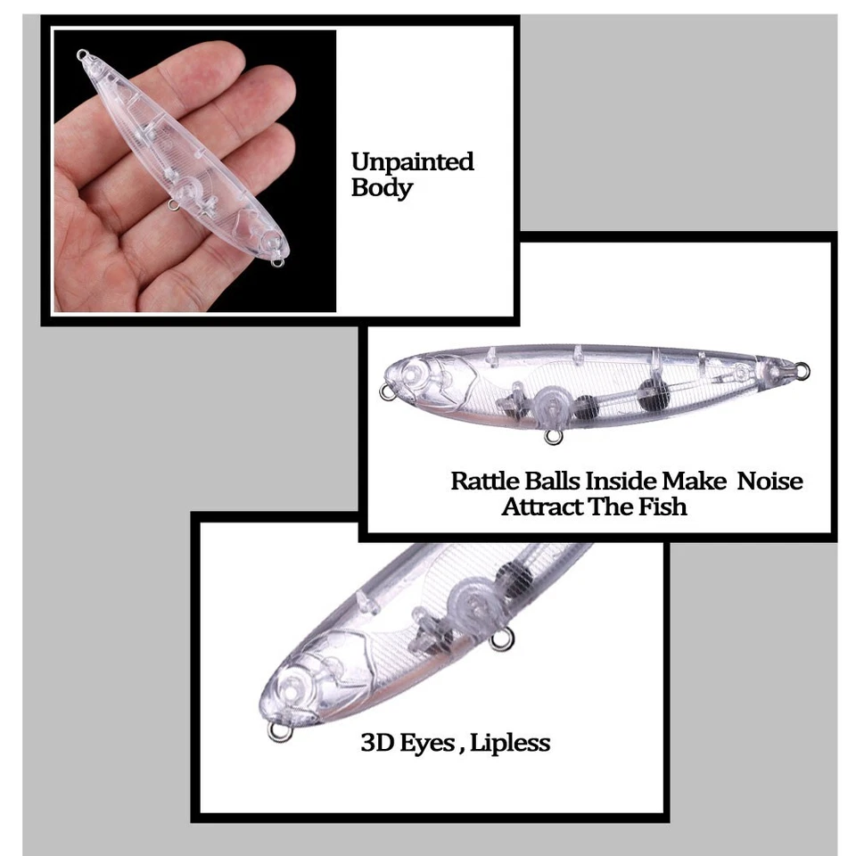 20PCS 9cm 10g Rattle Topwater Pencil Unpainted Bait Blank Fishing Lure model - Image 4 of 4