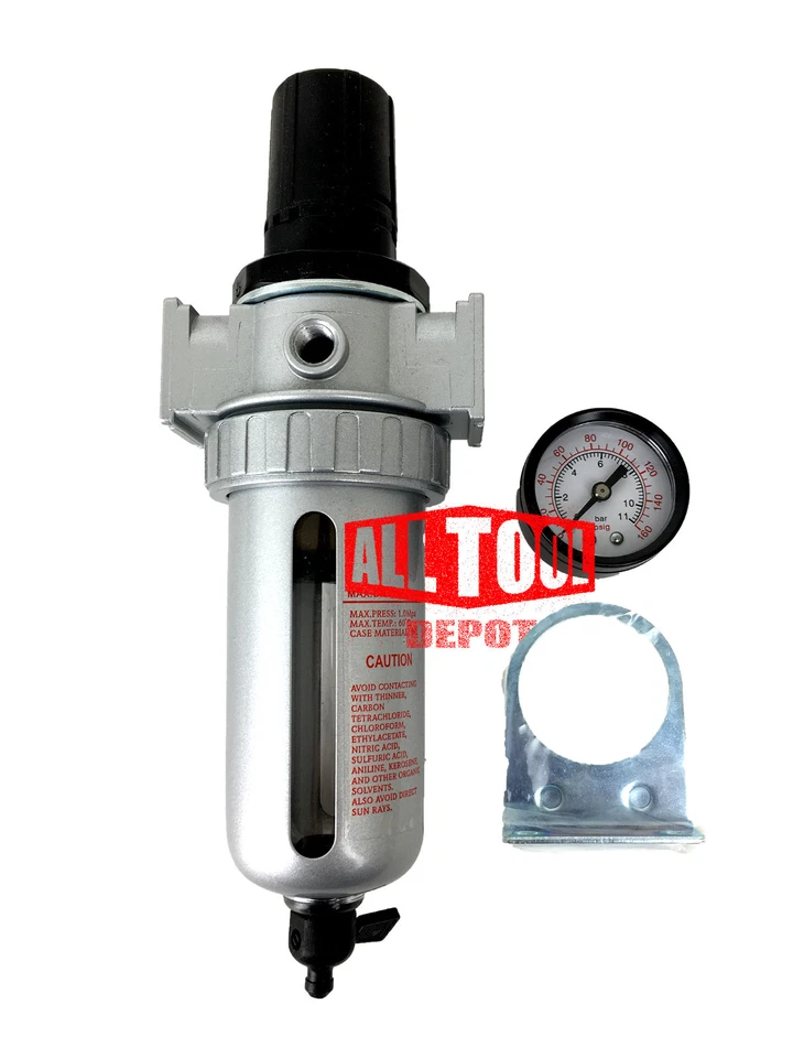 1/4" Mid Flow Air Compressor Regulator & Filter Combo w/ Gauge /Manual Drain - Image 4 of 4