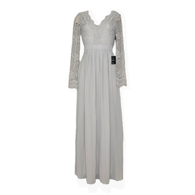 boutique lace top chiffon dip hem dress A-line/Princess sleeveless Lace Top Long Chiffon Bridesmaid Dresses   Angrila