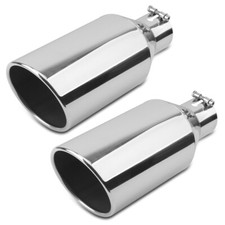 Pair Stainless Steel Exhaust Tip 3 Inlet 6 Outlet Rolled Edge - 15 Long Pipe
