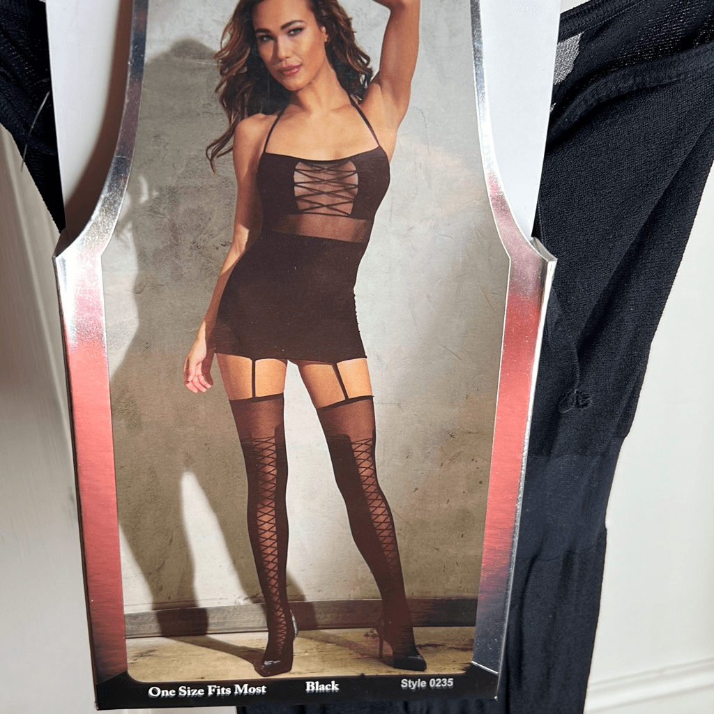 sheer garter dress Sheer Garter Dress Lace Trim and Attached Stocking