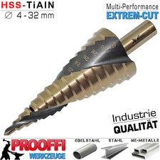 HSS TiALN Stufenbohrer Ø 4 - 32 mm Spiral Schäl Fräser Kegel Konus Bohrer Senker