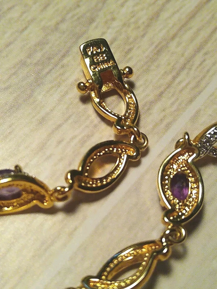 PRIME ART JEWELS PAJ BB Pulsera Tono Dorado con Amatista Piedras Semipreciosas! Foto 3 de 4