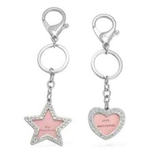 Heart Keychains Dangles Womens Set of 2 Star and with Color Gift Box Pink